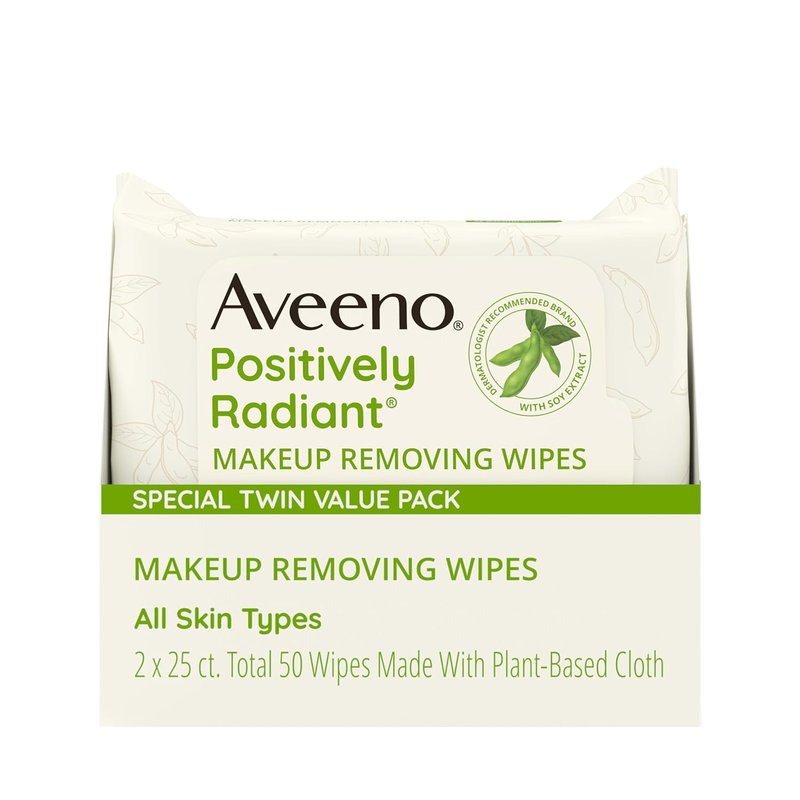 Aveeno Makeup Remover Wipes - Oil Free, Alcohol Free, Gentle Cleansing for Sensitive Skin | Twin Pack, 2 x 25 Ct