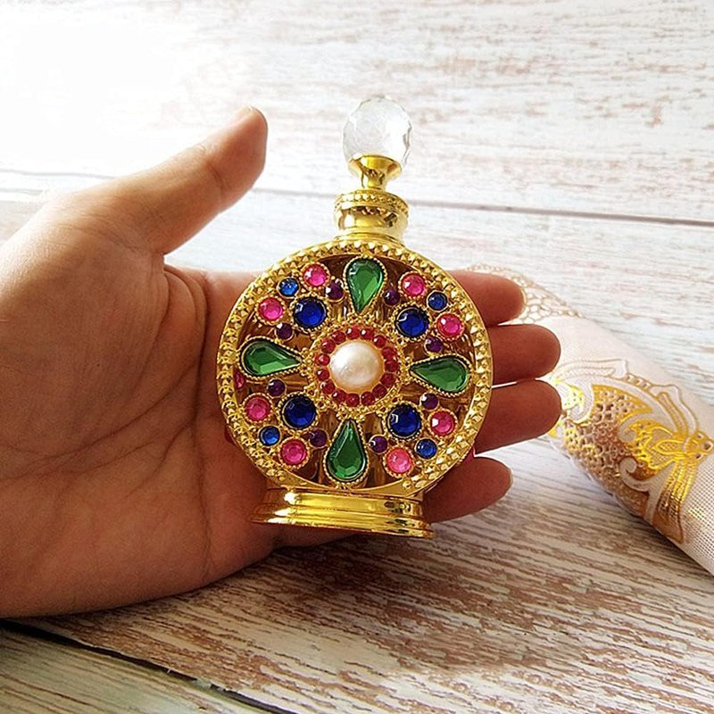 Rhinestone Empty Perfume Bottle - 10ML Refillable Dubai Style | Portable Gold Cosmetic Container