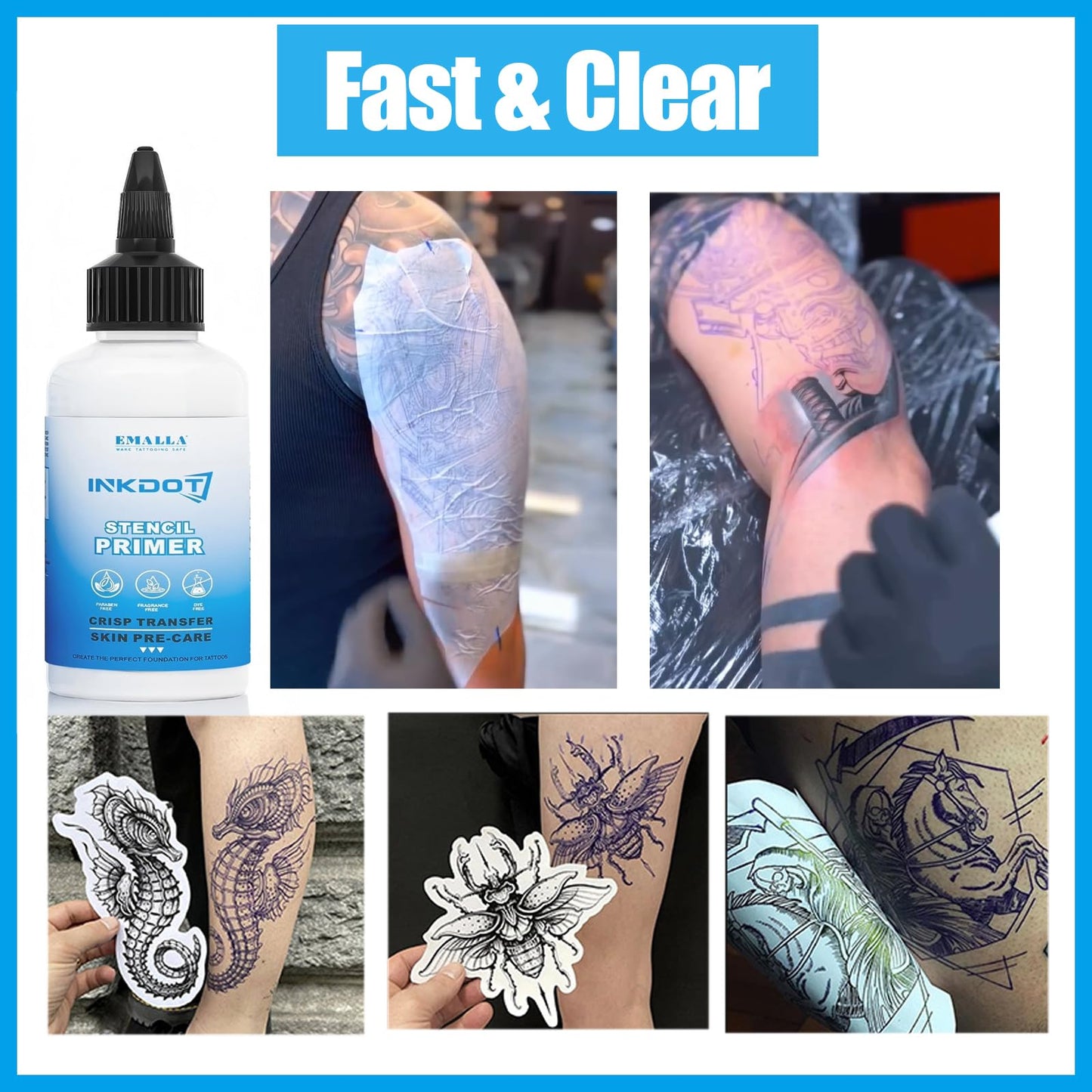 Tattoo Stencil Gel 8.46oz Large Size Professional Transfer Gel for Clear & Long-Lasting Transfers, Quick-Dry, High Adhesion,Gentle on Skin for Tattoo Artists and Beginners