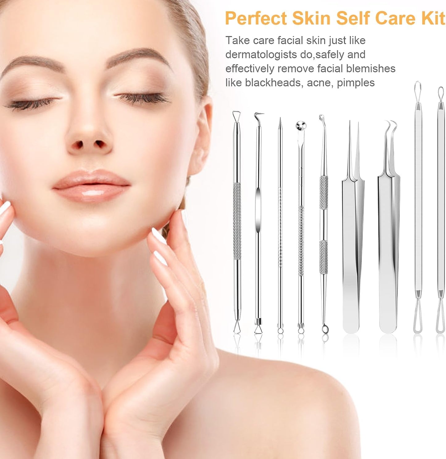 UUBAAR Blackhead Remover Tool Kit - 9PCS Stainless Steel Comedone Extractors with 2 Tweezers & Leather Case