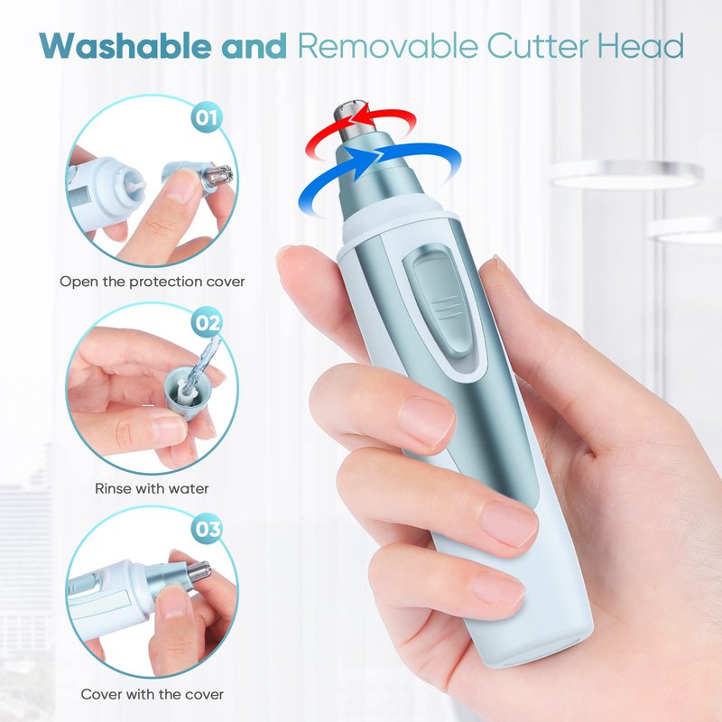 Ear and Nose Hair Trimmer Clipper - 2026 Professional Painless Eyebrow & Facial Hair Trimmer for Men Women, Battery-Operated Trimmer with IPX7 Waterproof, Dual Edge Blades for Easy Cleansing Blue