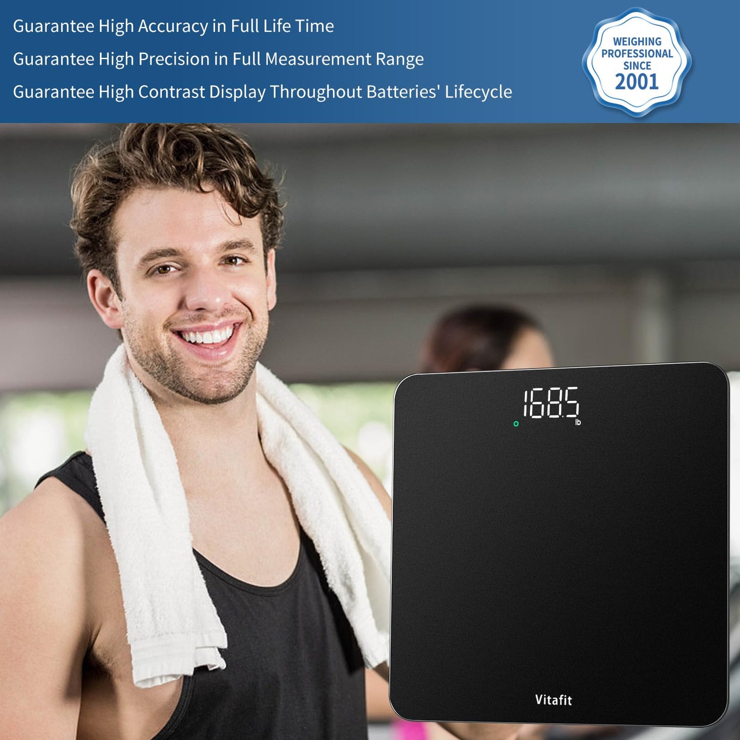 Vitafit Scale for Body Weight, Accuracy 0.1lb by Our Professional Weight Scale Factory Since 2001, Digital Bathroom Scales LED and Step On, 3xAAA Battery Included, 400lb/182kg, Spray Silver Black