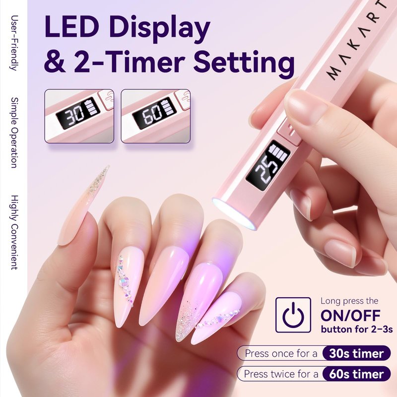 Makartt Handheld UV Light for Gel Nails - Portable Mini UV LED Nail Lamp Lumière Nail Dryer Fast Drying for Curing Nail Art Polish Rechargeable USB Nail Light with LCD 2 Timer for DIY Salon (Pink)