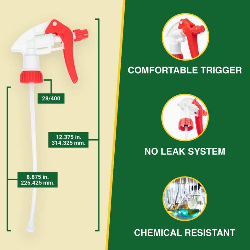 Heavy Duty 32oz Plastic Spray Bottles for Cleaning - Large Empty Industrial Bottles for Gardening Solutions, Vinegar, Chemicals, Professional Cleaners - Adjustable Sprayer Nozzle - Red 2 Pack