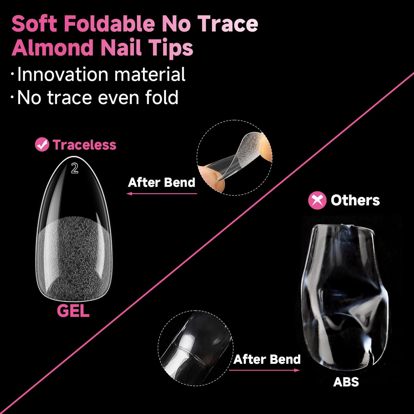 UNA GELLA Medium Almond Nail Tips, 312pcs Gel Nail Tips Almond Shape, Pre Etched Full Cover Clear Fake Acrylic Pointed Press On Nails No C Curve for Nails Extension Art DIY Salon 12 Sizes