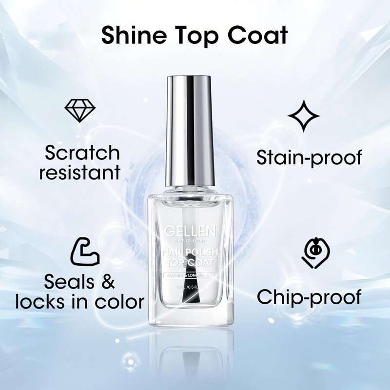GELLEN Clear Nail Polish | Sheer Pink Tinted Base & No Wipe Top Coat for Strengthening Natural Nails