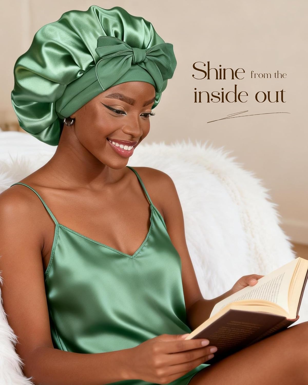 YANIBEST Adjustable Satin Bonnet for Sleeping Women Double Layer Hair Wrap Reduce Friction Prevent Frizz Natural Curly Hair