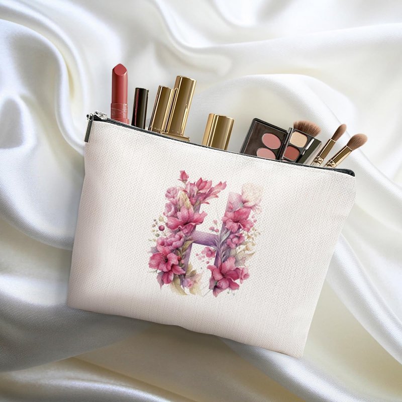 DHKG Initial Makeup Bag Personalized Cosmetic Bag Monogrammed Gifts for Women Boss Mom Bestie Travel Organizer Zipper Pouch Teacher Gifts Mothers Day Birthday Bridal Shower Gifts, Pink Letter H