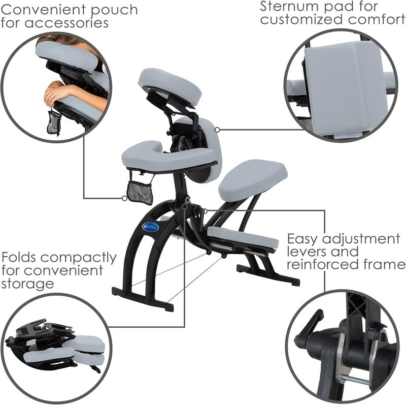 Earthlite Portable Massage Chair Avila II - Premium Folding Spa & Tattoo Chair with Rolling Carry Case