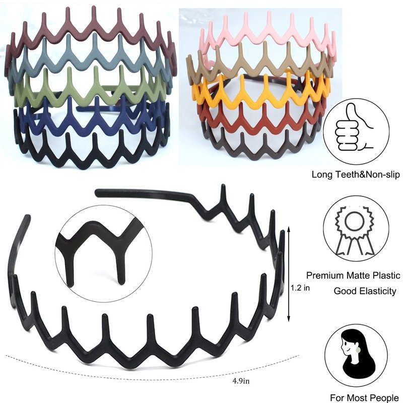 LAPOHI 10 PCS Non-Slip Plastic Headbands - Effortless Hair Accessories for Women & Teens | Comb Teeth Morandi