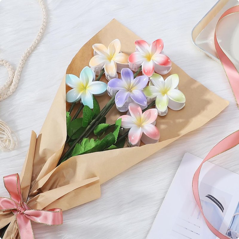 Flower Hair Clips - 6 PCS Hawaiian Claw Clips for Thick & Thin Hair | Cute Plumeria Accessories - Light Petal