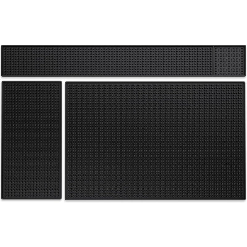 Noverlife 3PCS Black Rubber Bar Service Spill Mat, Barber Station Mat Flexible Bar Mat Set for Countertop, Waterproof Home Bar Mats Restaurant Service Mat Nonslip Drying Mat - 24x3 & 18x12 & 12x6inch