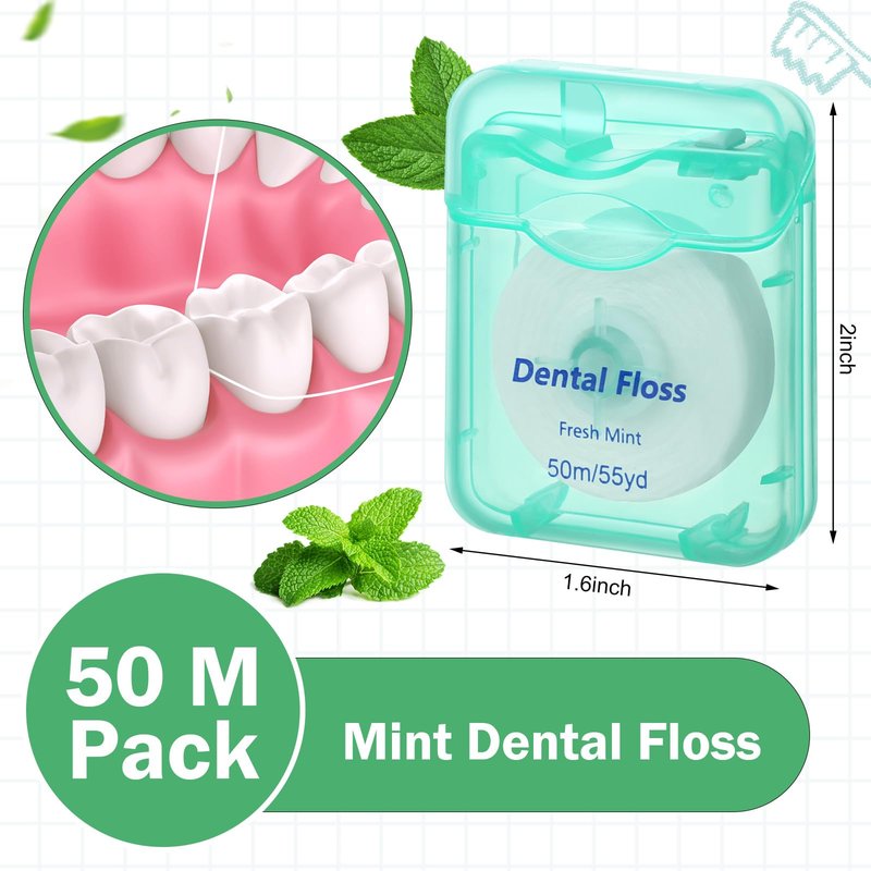 Mimorou 24 Pack Dental Floss Bulk Travel Mint Flavored 50m Each Travel Dental Floss Waxed for Teeth Oral Care Protection(Mint Green)