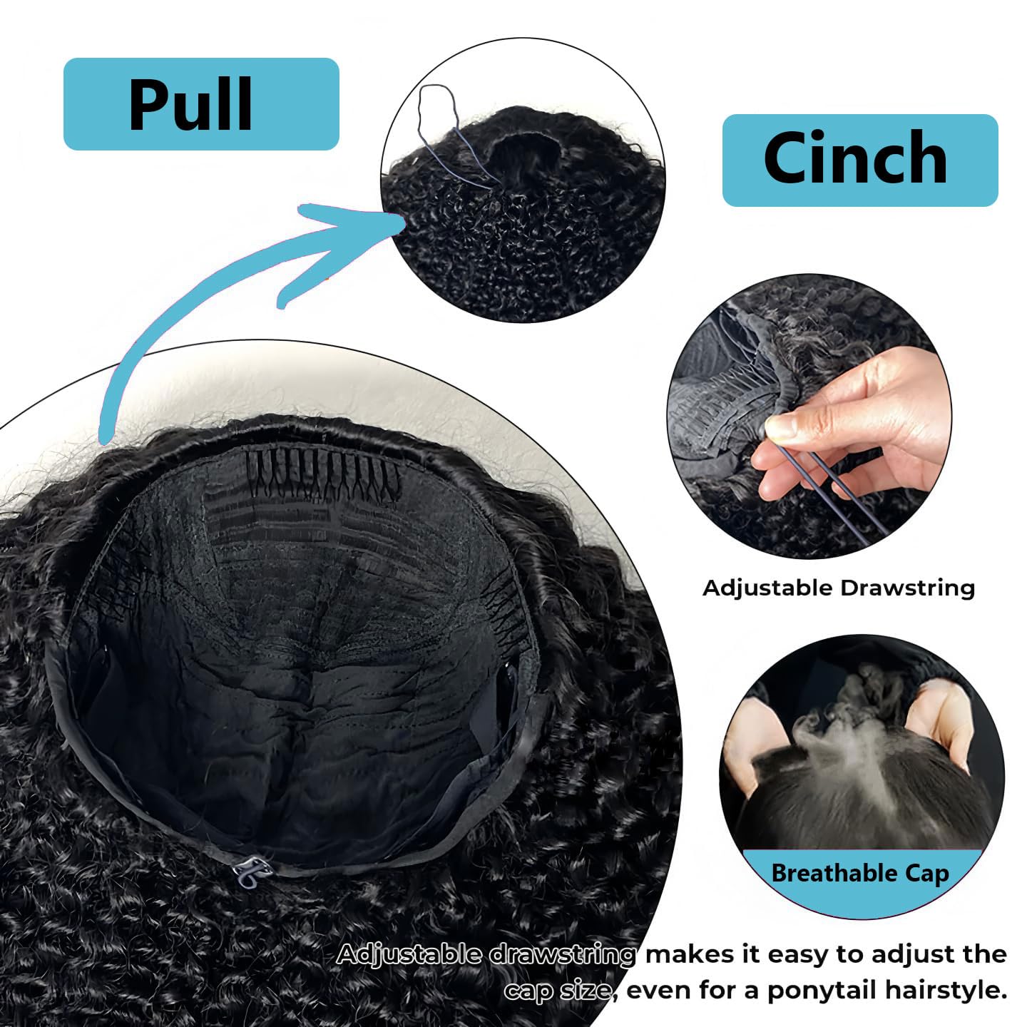 Tkekrw Kinky Curly Half Wig Fiber Blend Human Hair 26 Inch 200 Density 3 In 1 Drawstring Seamless Flip Wigs Wear Go Glueless Half Up Half Down Headband Wig Natural Black for Women Beginner Friendly