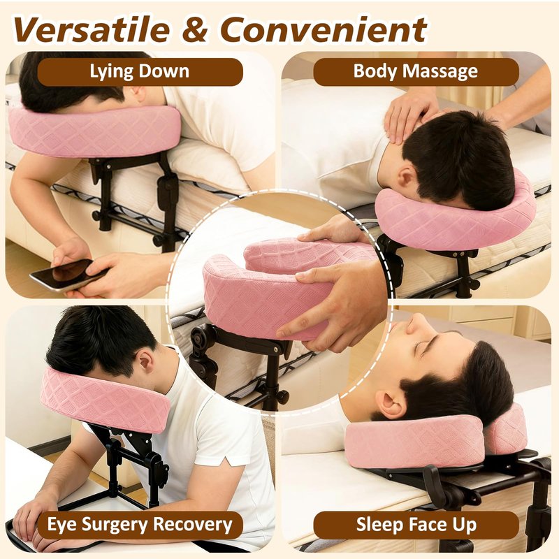 OURSHE Massage Headrest for Bed, Home Mattress Top Massage Kit, Adjustable Massage Table Head Holder for Professional and Home Use with 2 Removable & Washable Pillowcases (Pink & Light Green)