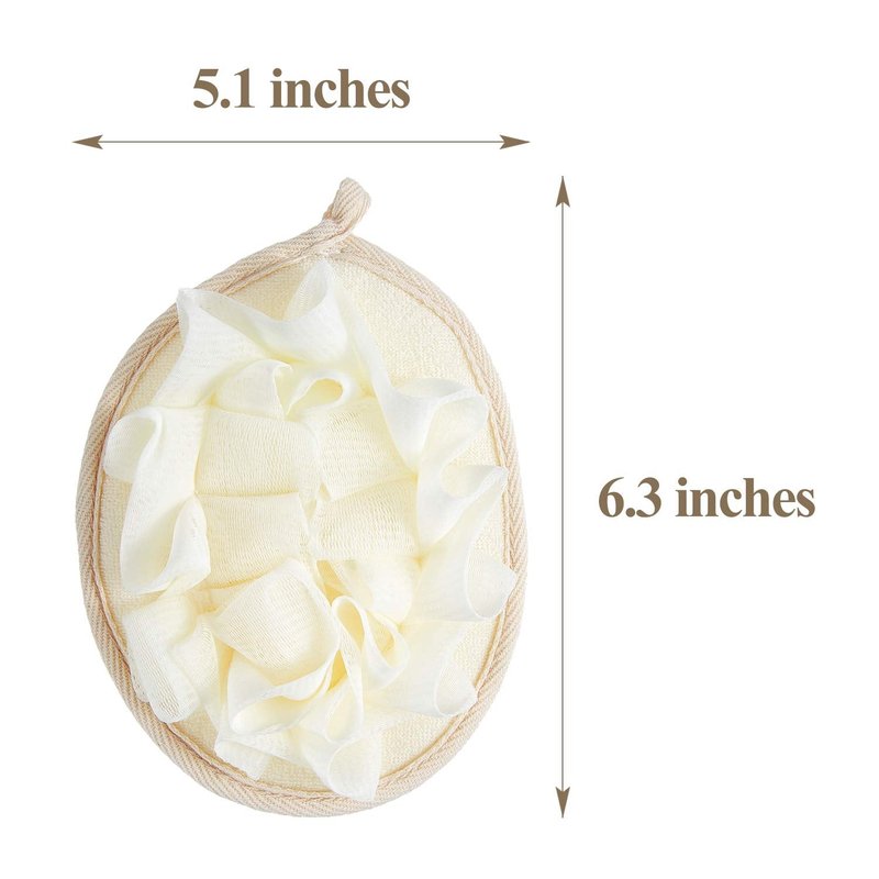 Boao 3 Pcs Bath Shower Pouf Sponge Mesh Pouf Shower Ball Exfoliating Body Sponge Pad Scrubber Glove with Flower Bath Ball (Beige)