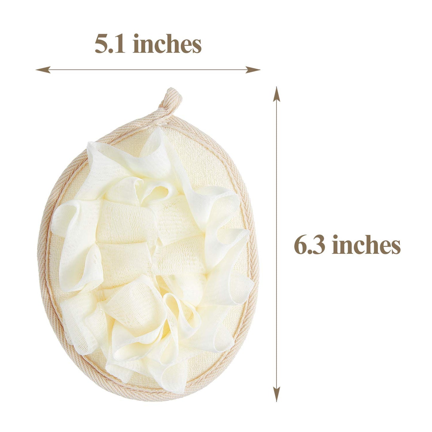 Boao 6 Pcs Bath Shower Pouf Sponge Mesh Pouf Shower Ball Exfoliating Body Sponge Pad Scrubber Glove with Flower Bath Ball (Beige)