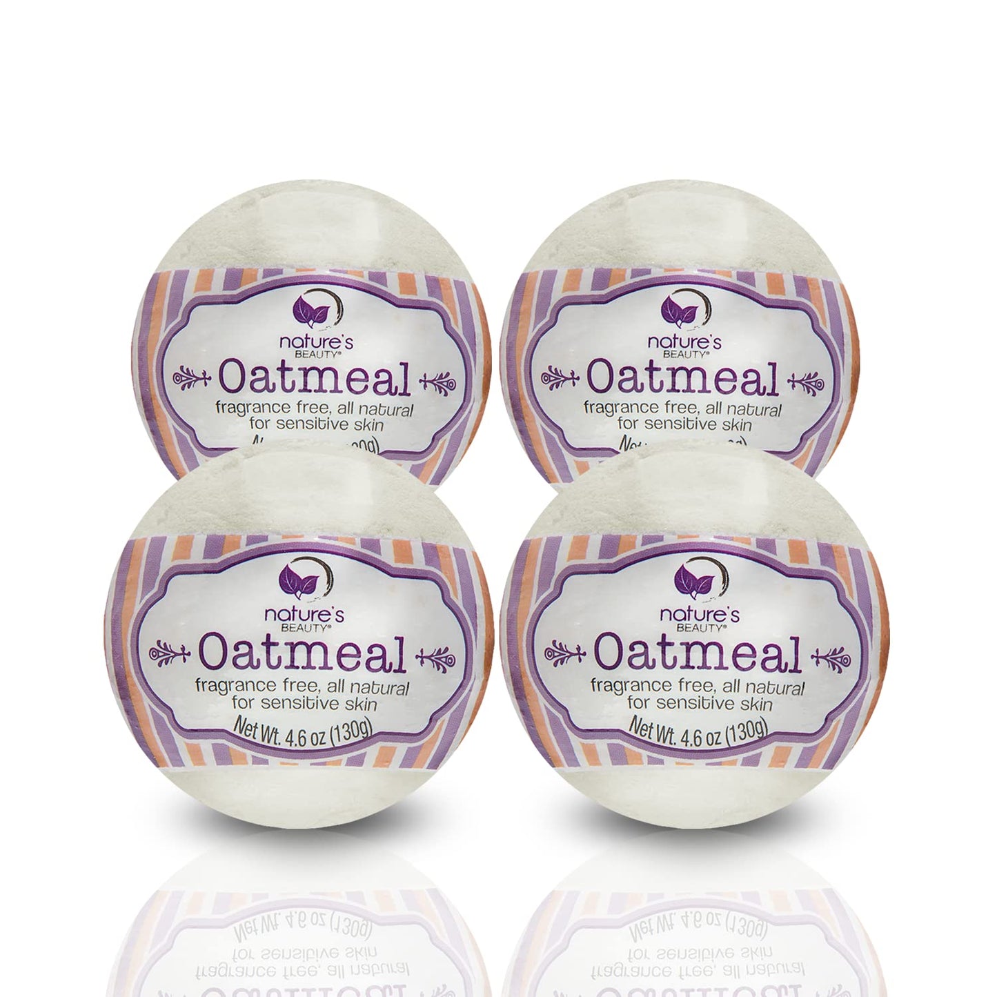 Nature's Beauty Oatmeal Fragrance-Free Bath Bomb Multi-Pack - Natural Hand Crafted, Non-Staining, Luxury Fizzy Spa Bomb, Sooth Dry + Itchy Skin Made w/Almond + Coconut Oil, 4.6 oz (4 Pack)