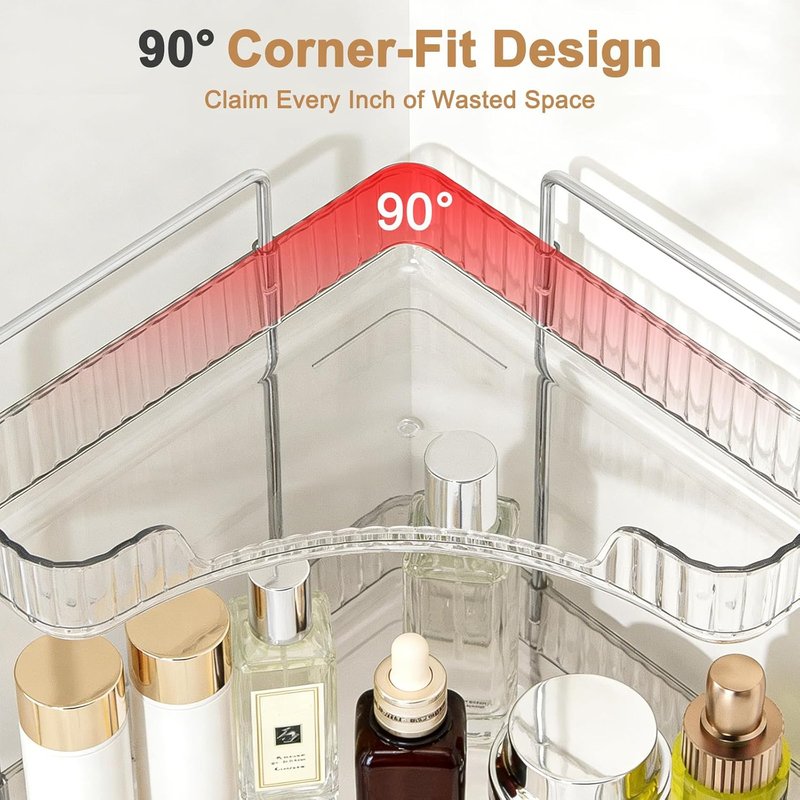 Corner Bathroom Counter Organizer - 3-Tier Clear Vanity Shelf for Makeup & Spice Storage