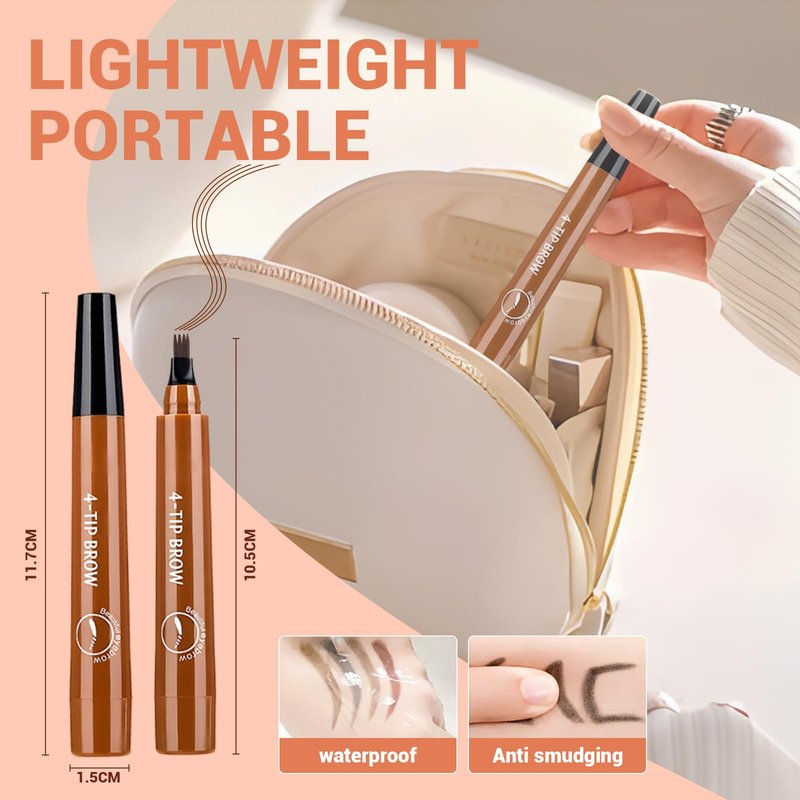 2Pcs Eyebrow Pencil, 2025 Upgrade 4 Tip Eye Brow Pen 3D Magic Eyebrow Tattoo Pencils, Long-Lasting Fine Stroke Microblade Eyebrow Pencil for Makeup Last All Day (Dark Brown)