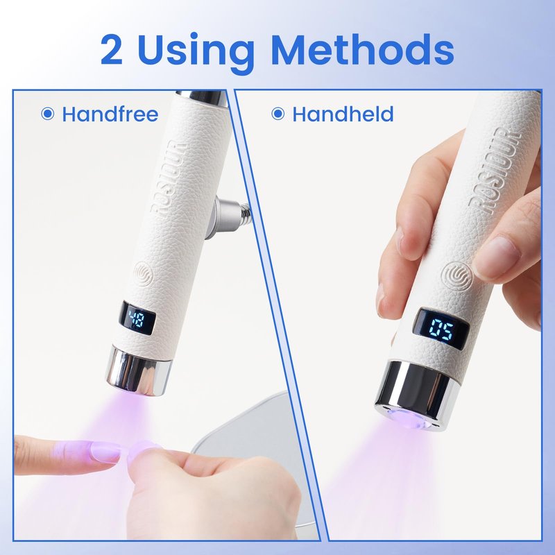 Rosiour Mini UV Lamp for Gel Nails- Flash Cure Handheld Nail U V Led Curing Light with Stand- Rechargeable Hands-Free Fast Dry UV Lamp with Auto Sensor for Home Manicure and Salon (White)