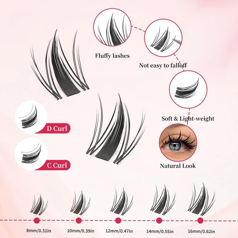 Manga Lash Clusters Kit-Eyelash Clusters.Wispy Lash Clusters Kit. Lash Clusters.Pro Lash. False Eyelashes & Adhesives. Diy Lash Extension Kit(Aesthetic‌ kit 120pcs)