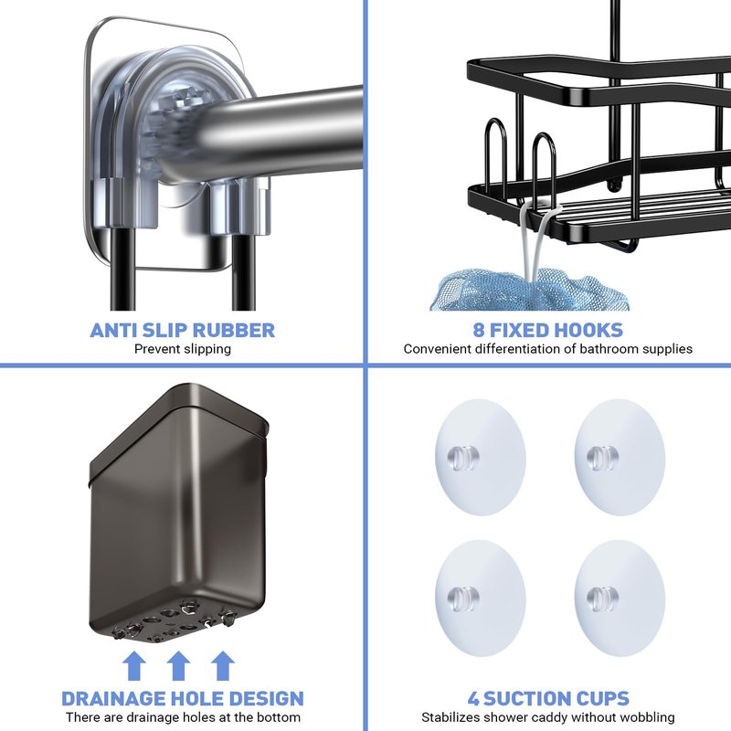 Aitatty Hanging Shower Caddy Bathroom Organizer: Rustproof Shower Shelf Racks Over Shower Head - No Drilling Inside Bath Shower Rack Shelves Over Showerhead for Shampoo with Soap Holder Black