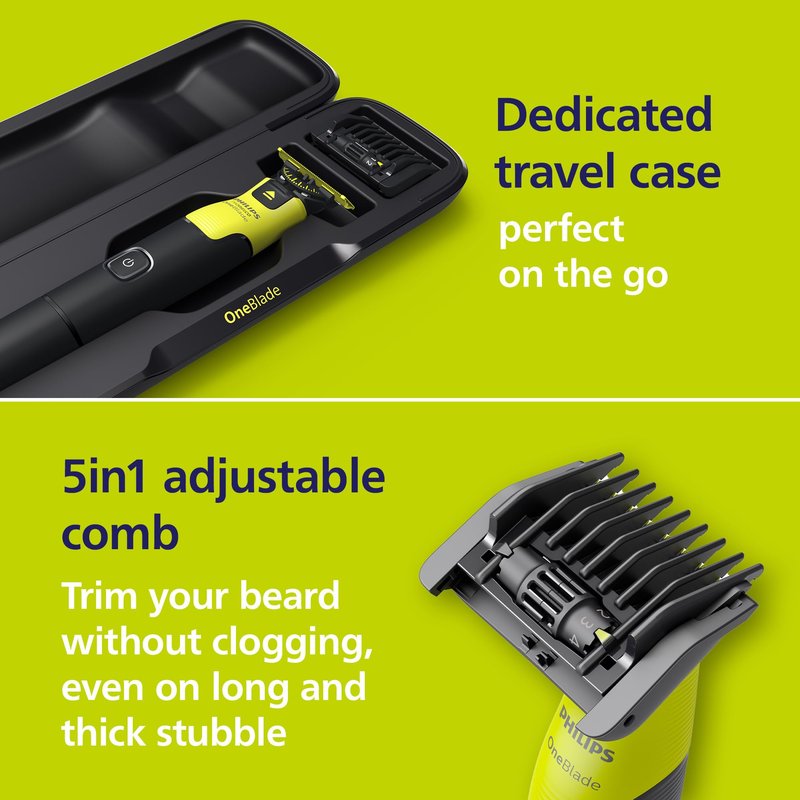 Philips Norelco OneBlade 360 with Connectivity Hybrid Face + Body, Electric Beard Trimmer, Shaver and Body Groomer Kit with 360 Blade Tech, 1x360 Blade, 5-in-1 Comb, Travel Case, Model QP4631/90