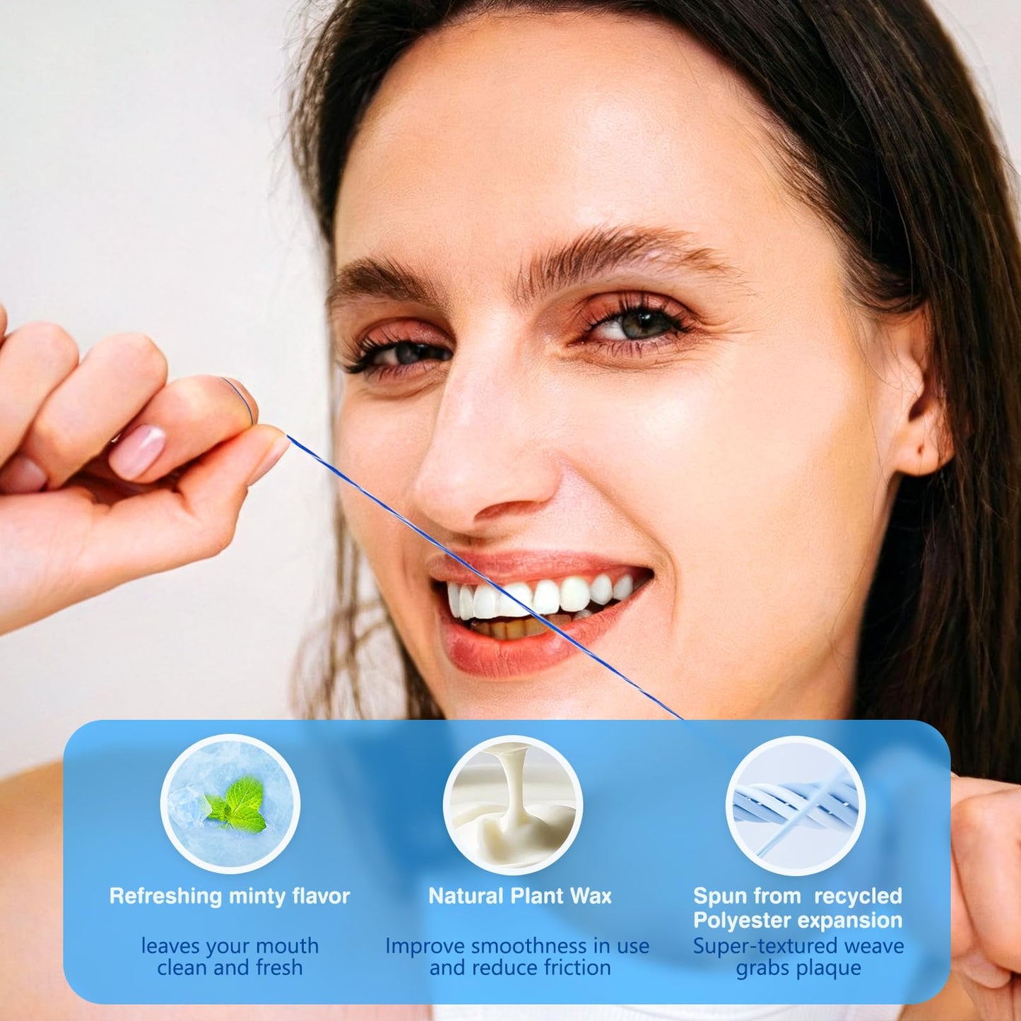 Expanding Woven Dental Floss,Waxed Dental Floss for Gentle Oral Care,Whitening Dental Floss,Plaque Remover for Teeth,String Floss,Mint,10 Spools (32.8 yd Each)
