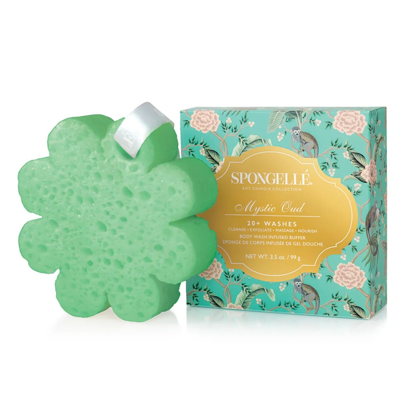 Spongellé Art Chinois Body Wash Infused Luxury Bath Buffer – Cleanses, Exfoliates, Massages & Nourishes Skin – All‑in‑One Aromatic Bath Sponge for 20+ Washes, Mystic Oud