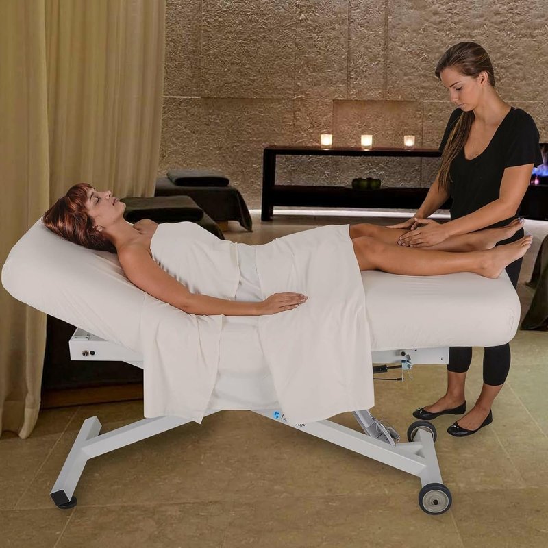 EarthLite Ellora Electric Lift Massage Table - Manual Tilt, Made in USA, 32" x 73", Vanilla Crème