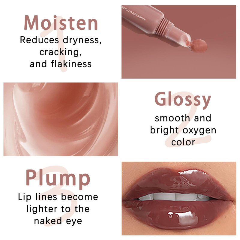 O'CHEAL Lip Gloss for Women, Hydrating Tinted Lip Balm, Natural Glossy Sheer Lip Stain, Lightweight, Plumping, Non Sticky, Long-Lasting, Anti-Wrinkle Lip Butter, Cruelty-Free & Vegan (Light Brown)