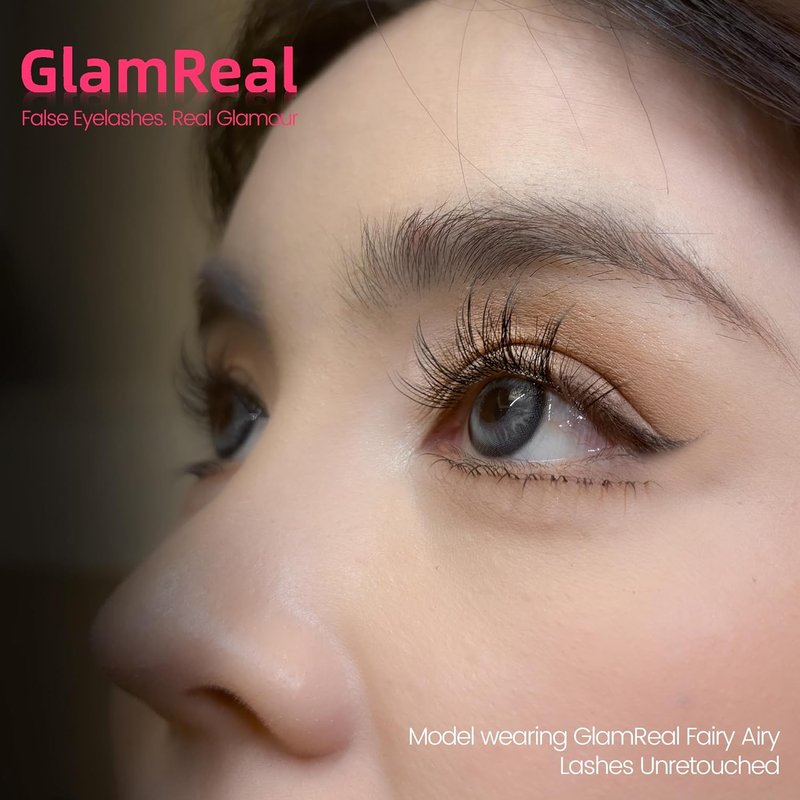 GlamReal Self-Adhesive Press-On Lashes - Ultra-Thin Invisible Band, 36 Reusable Clusters | Fairy Airy, 10-14mm