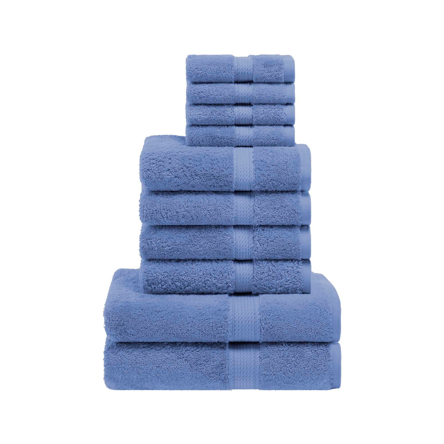 SUPERIOR Egyptian Cotton Pile 10 Piece Towel Set, Includes 2 Bath, 4 Hand, 4 Face Towels/Washcloths, Ultra Soft Luxury Towels, Thick Plush Essentials, Guest Bath, Spa, Hotel Bathroom, Denim Blue