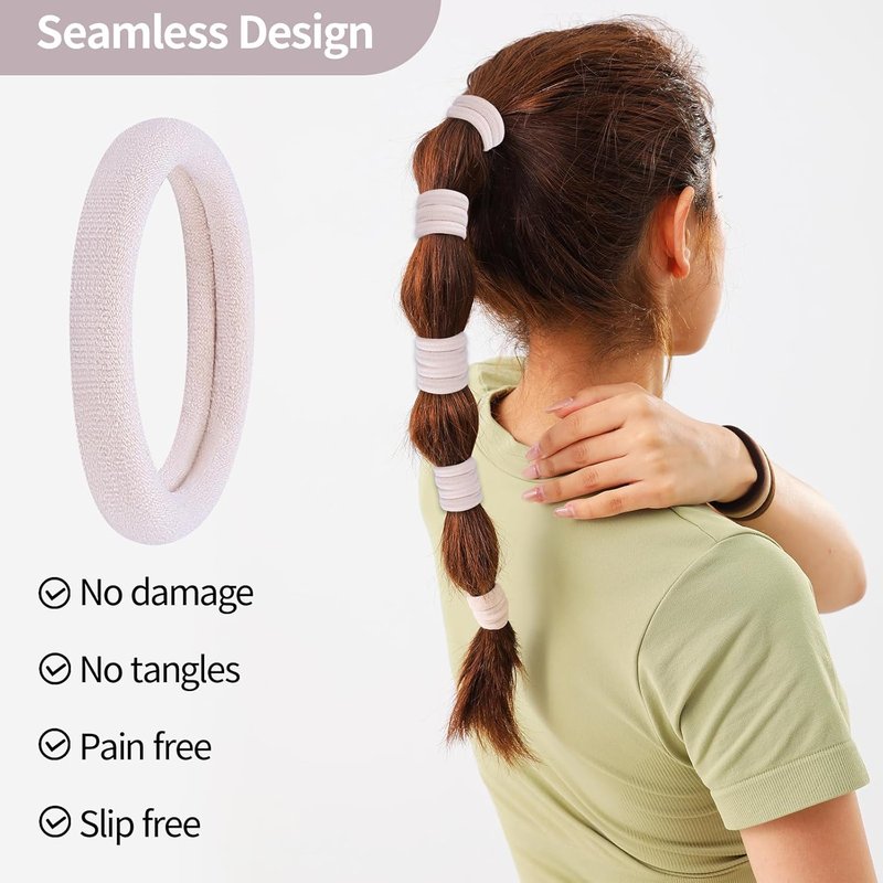 Seamless Elastic Hair Ties - 150 Pcs No Damage Ponytail Holders for Thick & Thin Hair | Soft Beige Bands