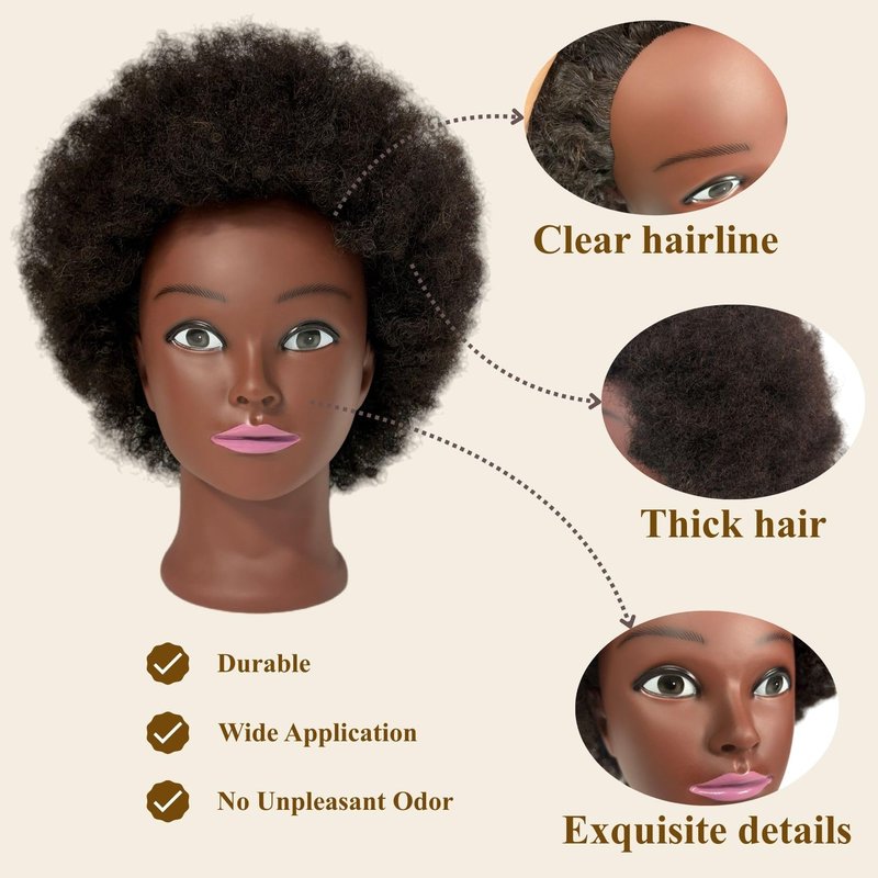 100% Human Hair Afro Curly Black Mannequin Head for Braiding, Cosmetology Training Mannequin Head with Stand for Hair Styling