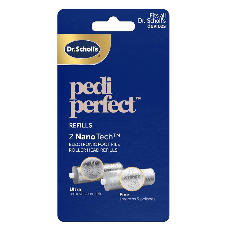 Dr. Scholl’s NanoTech Roller Replacement Heads for Pedi Perfect Pro Electronic Foot File - Mixed Pack, 1x Ultra Coarse Removes Hard Skin, 1x Fine Coarse to Smooth and Polish, Use On Wet & Dry Feet