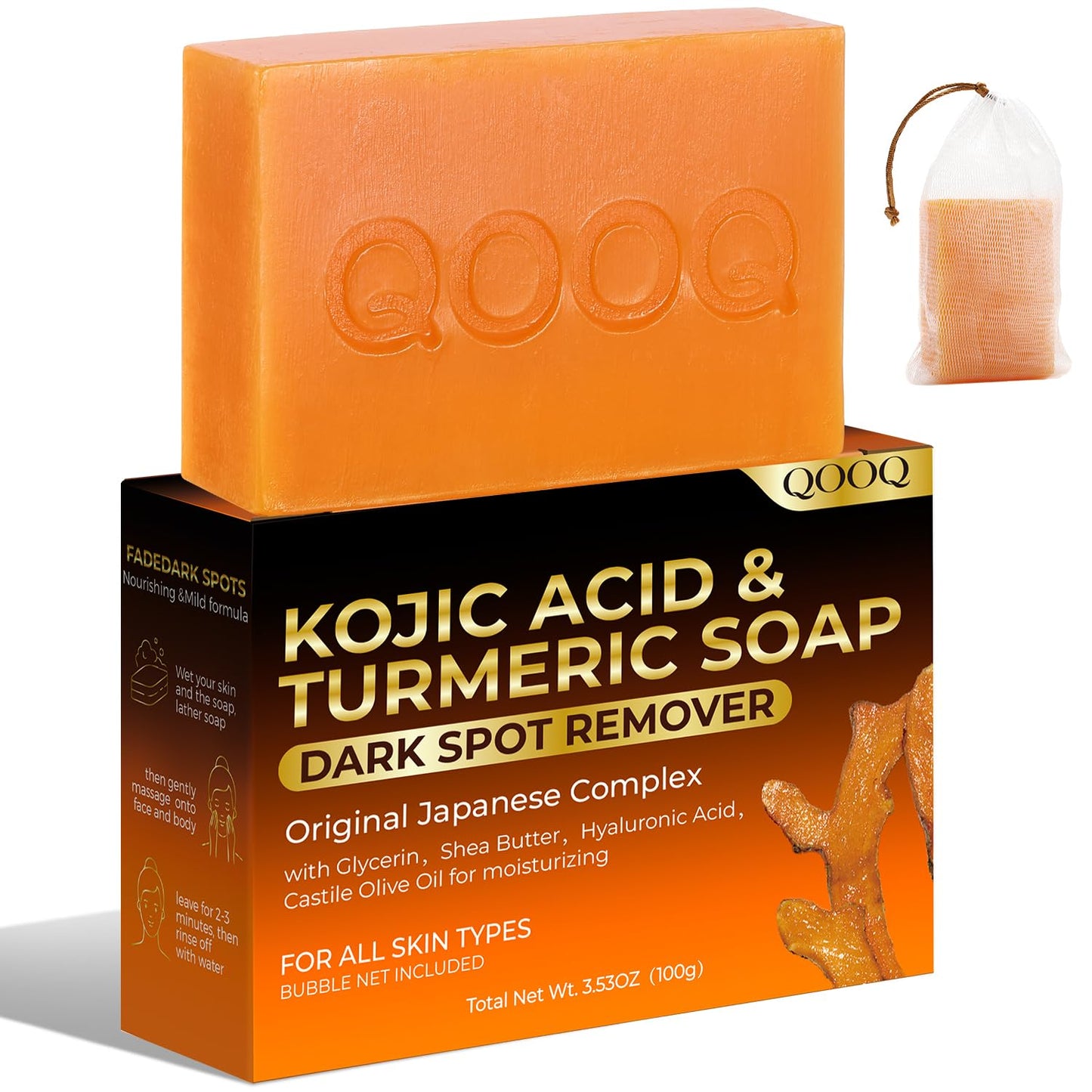 Turmeric Kojic Acid Soap - Dark Spot Remover Facial Cleansing Bar with Vitamin C & Retinol | 100g