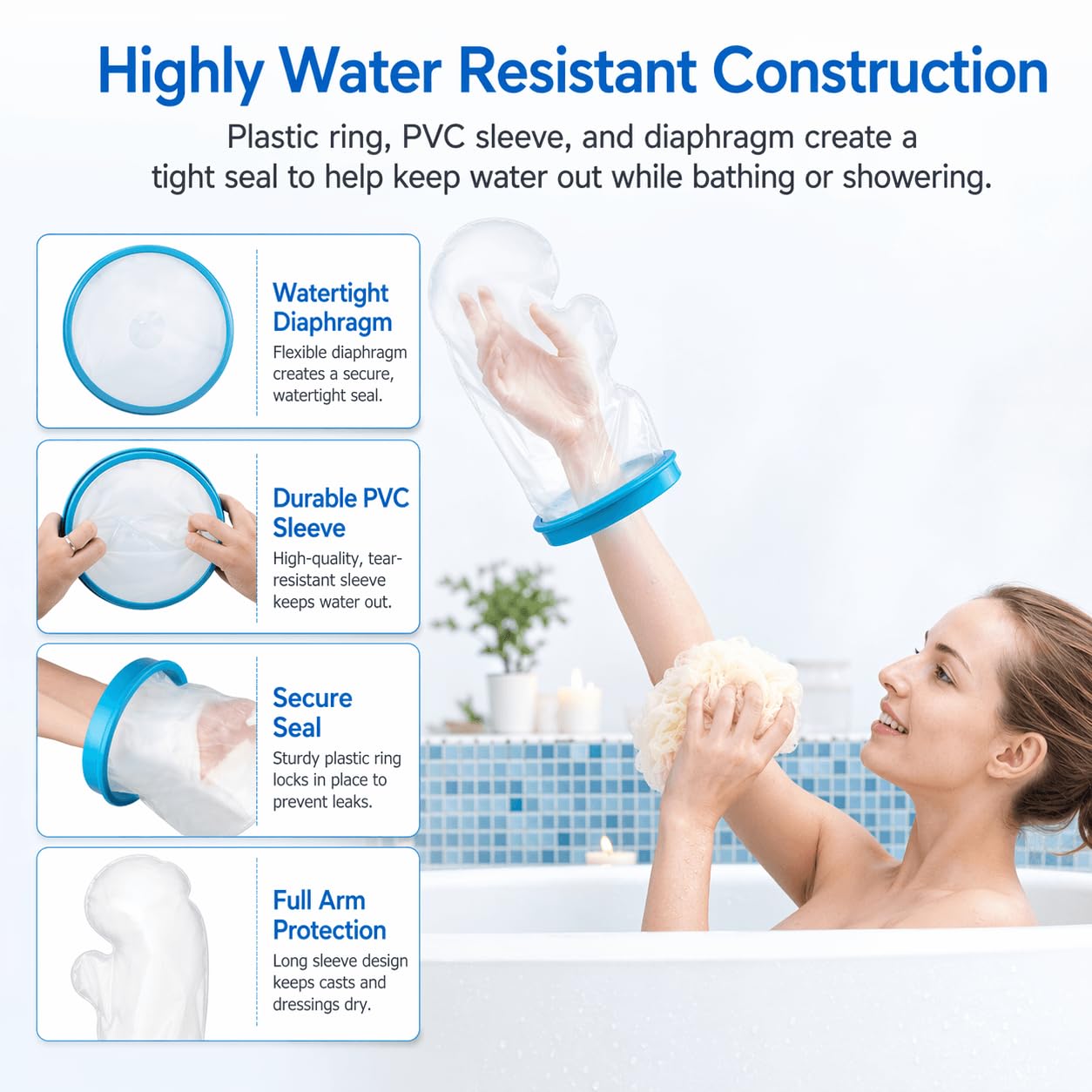 Waterproof Hand Cast Cover for Shower After Surgery — Reusable Leak-Proof Wrist & Finger Cast Protector for Adults, Comfortable Watertight Cover for Broken Hand, Wound, Swimming & Daily Recovery