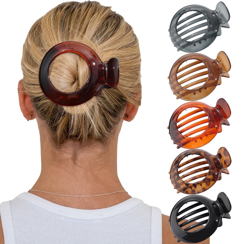 AWAYTR 5Pcs Flat Claw Hair Clips for Women with Thin & Thick hair, Non-slip Round Jaw Clamp for Lying Down Hollow Hairpin Clips