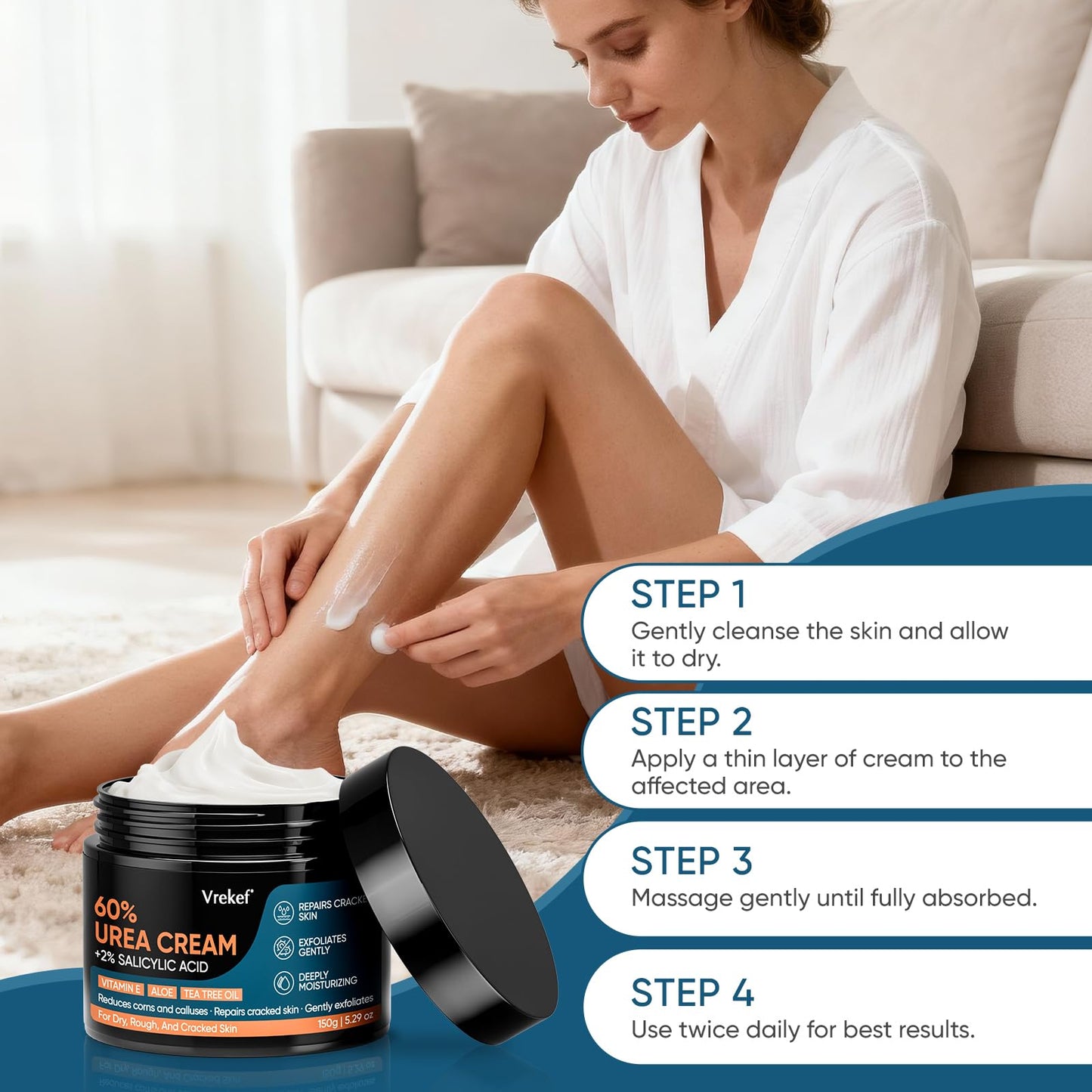 VREKEF Urea Cream 60% with 2% Salicylic Acid, Urea Cream 60 Percent for Feet Maximum Strength, Foot Cream & Callus Remover for Dry Cracked Heels, Rough Thick Skin, Deep Hydration, 5.29 oz