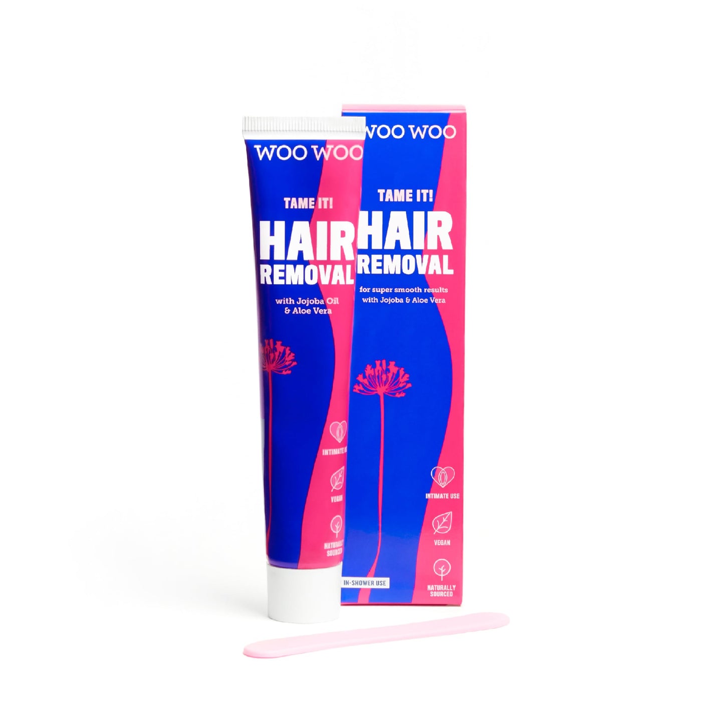 WooWoo Tame It! Natural Intimate Hair Removal Cream - Painless Vegan Hair Remover For Sensitive Skin - Depilatory For Genitals, Bikini, Legs & Bum - Women In-Shower Cream With Aloe Vera - 100ml