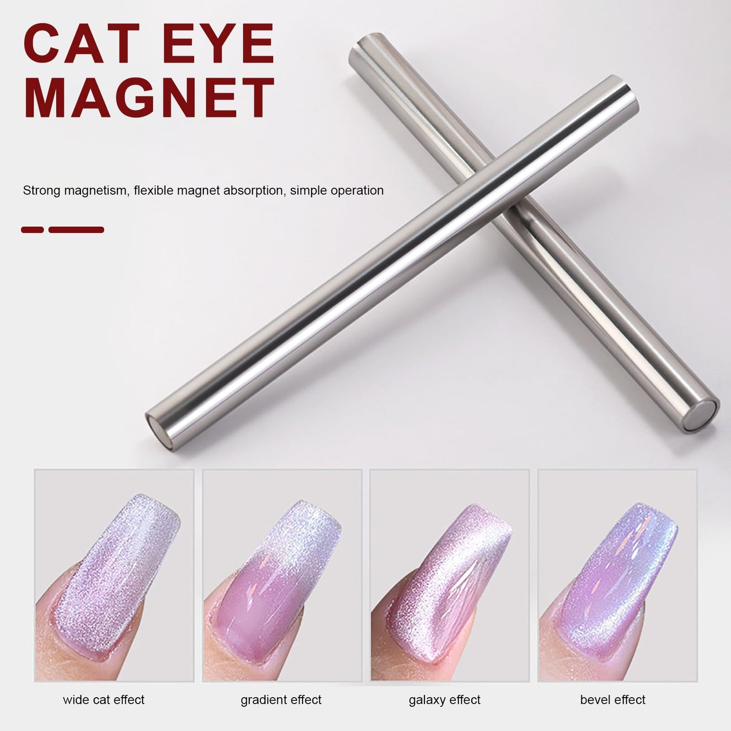 YECIRALA 4 Pieces 3D Cat Eye Nail Art Magnets Tool Set For Cat Eye Nails Polish Magnet Wand Magnetic Pen For DIY Gel Polish Nail Art Designs Magnets Double Ended Magnet Wand Magnet Sticks