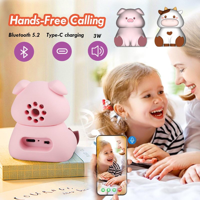 Portable Mini Cartoon Bluetooth Speaker with Phone Holder Mini Animal Cute Kids Wiressless Speaker Built-in Mic, Hands-Free Call for Home Trip Gift (Black-Cat)