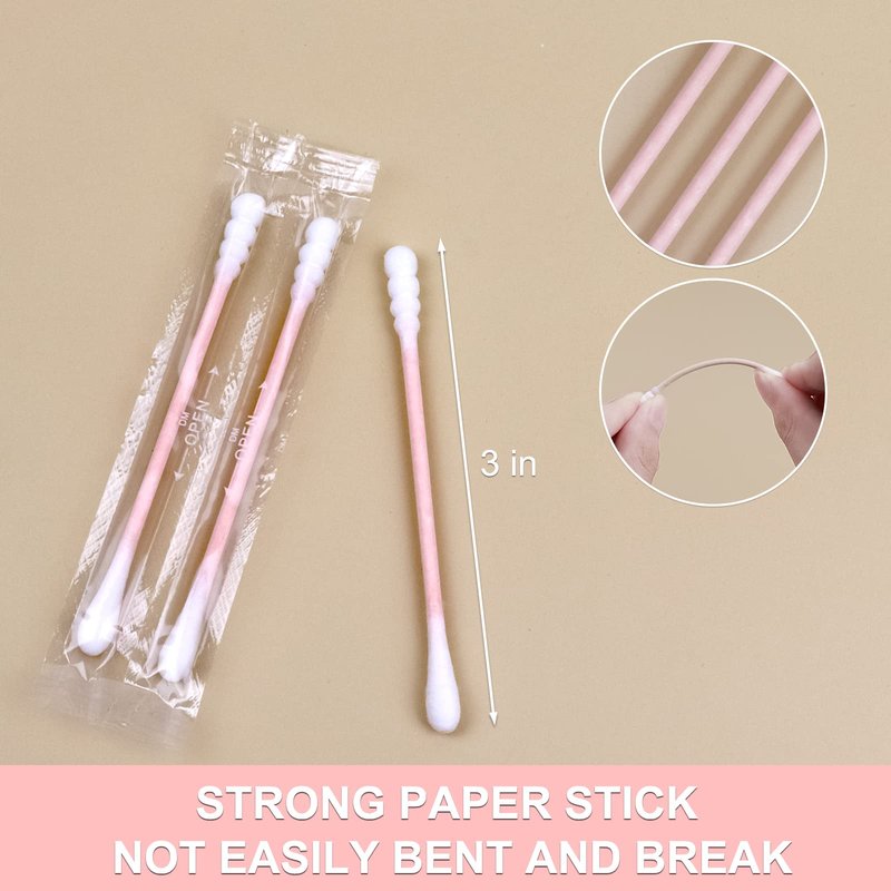 200 Pack Cotton Swabs, Individually Wrapped Cotton Swab, Individually Wrapped Double Tipped Paper Sticks for Ear, Make-up(Spiral-Round End)