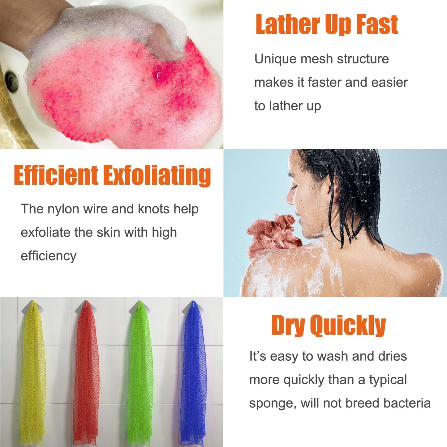Unifab African Net Sponge Authentic Real African Exfoliating Net Bath Sponge Wash Cloth Exfoliating Washcloth African Net Cloth Body Scrubber for Shower Hot Pink
