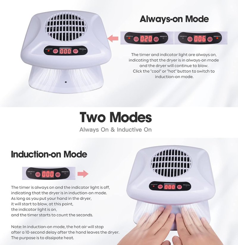 Gegong Air Nail Dryer - 300W Automatic Sensor Fan for Hands & Feet | Warm & Cool Wind, Light Blue