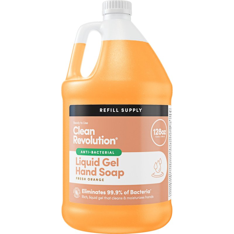 Clean Revolution Antibacterial Liquid Gel Hand Soap Refill, 128 Fl Oz, Fresh Orange Scented - Made in USA