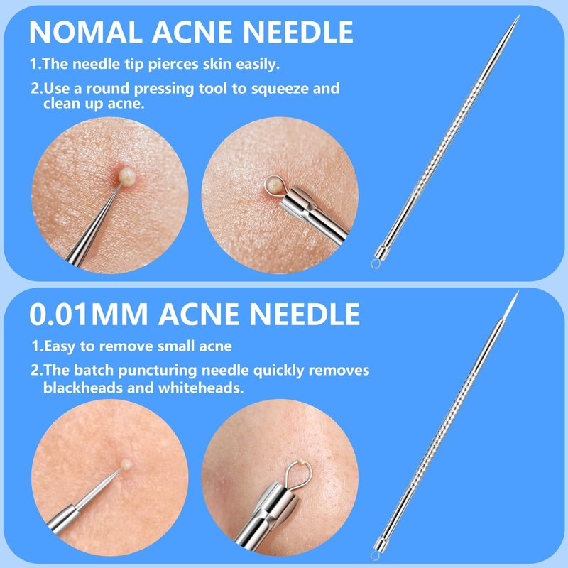 AskBed 5PCS Blackhead Remover Comedone Extractor Kit - Professional Stainless Steel Tools for Pimple, Acne, and Blemish Removal - Curved Tweezers Included