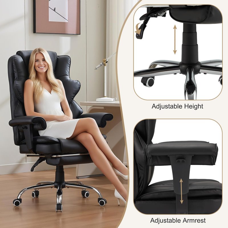 Ergonomic Office Chair with Heated Massage Function, Executive Computer Desk Chair, Adjustable Massage Seating (Black)